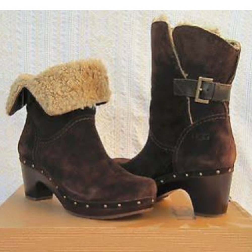 Ugg Amoret Java Suede Sheepskin Mid Boot Size 7 - image 1